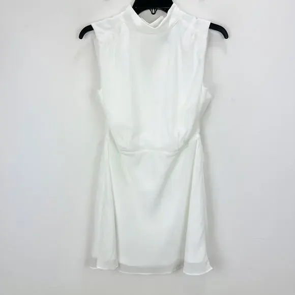 Lulus Classic Elegance White Chiffon Sleeveless Mock Neck Mini Dress Medium - Picture 5 of 10
